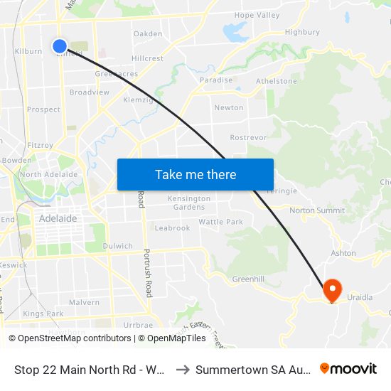 Stop 22 Main North Rd - West side to Summertown SA Australia map