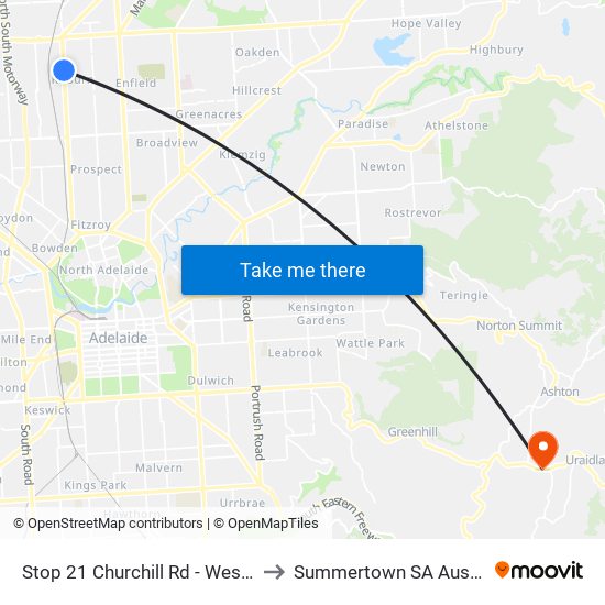 Stop 21 Churchill Rd - West side to Summertown SA Australia map