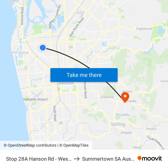 Stop 28A Hanson Rd - West side to Summertown SA Australia map