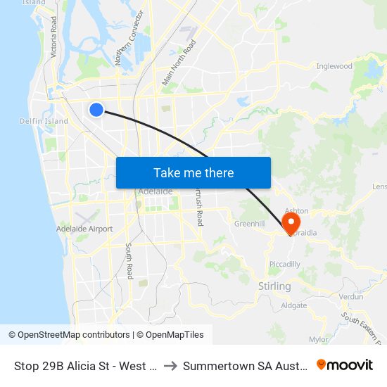 Stop 29B Alicia St - West side to Summertown SA Australia map