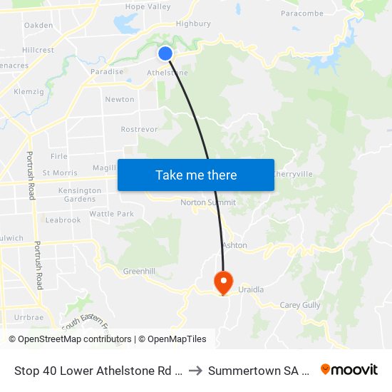 Stop 40 Lower Athelstone Rd - North side to Summertown SA Australia map