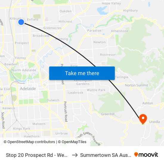 Stop 20 Prospect Rd - West side to Summertown SA Australia map