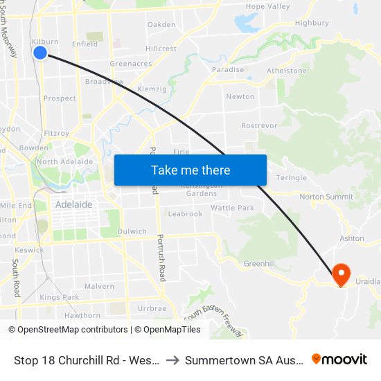 Stop 18 Churchill Rd - West side to Summertown SA Australia map