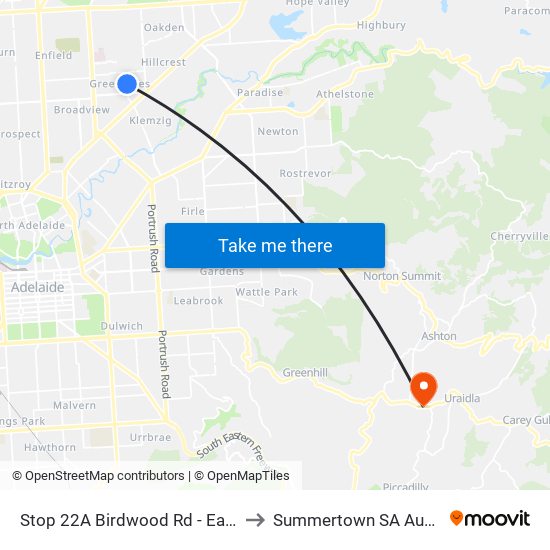 Stop 22A Birdwood Rd - East side to Summertown SA Australia map