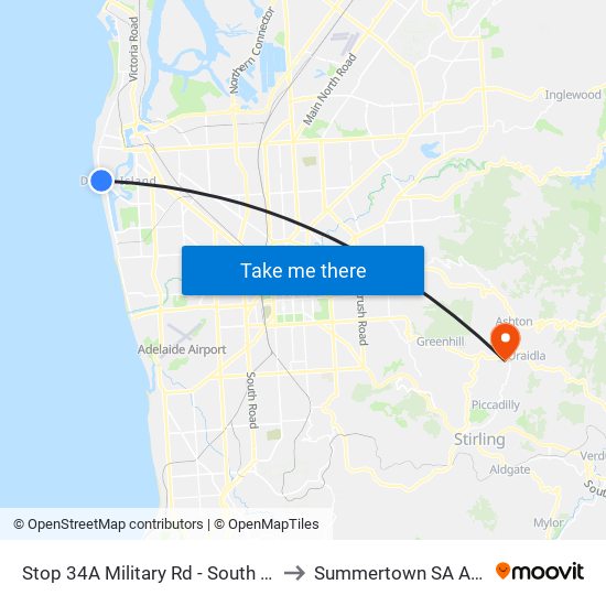 Stop 34A Military Rd - South West side to Summertown SA Australia map