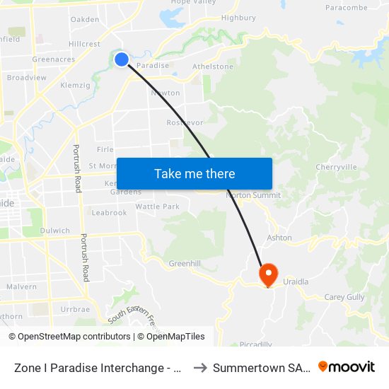 Zone I Paradise Interchange - North West side to Summertown SA Australia map