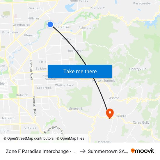 Zone F Paradise Interchange - North West side to Summertown SA Australia map