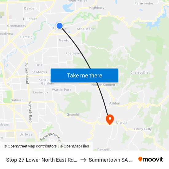 Stop 27 Lower North East Rd - East side to Summertown SA Australia map