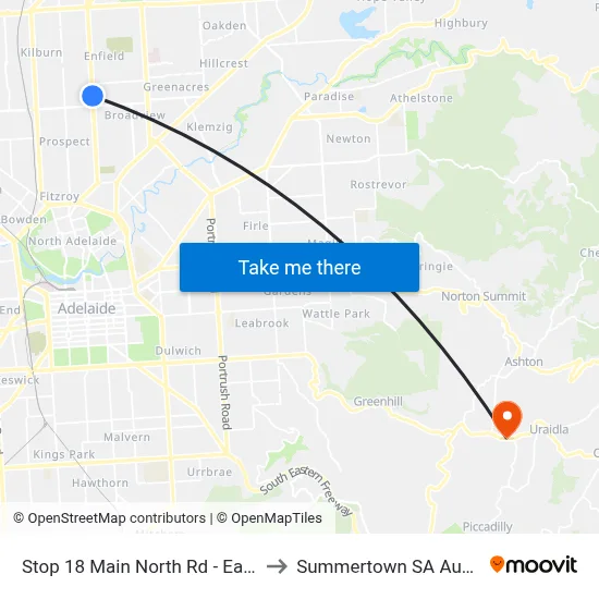 Stop 18 Main North Rd - East side to Summertown SA Australia map