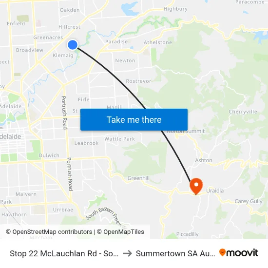 Stop 22 McLauchlan Rd - South side to Summertown SA Australia map