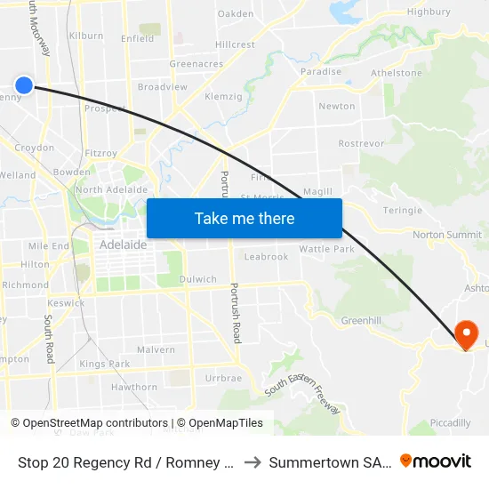 Stop 20 Regency Rd / Romney Ave - North side to Summertown SA Australia map