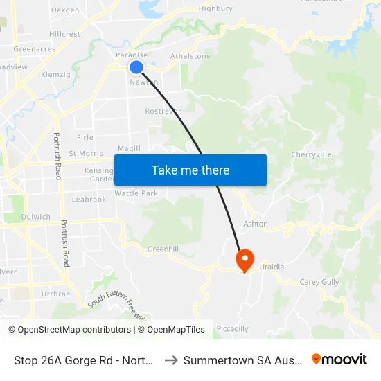 Stop 26A Gorge Rd - North side to Summertown SA Australia map