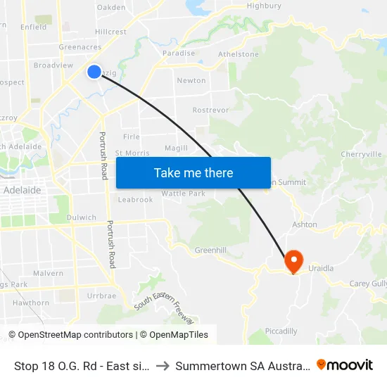 Stop 18 O.G. Rd - East side to Summertown SA Australia map