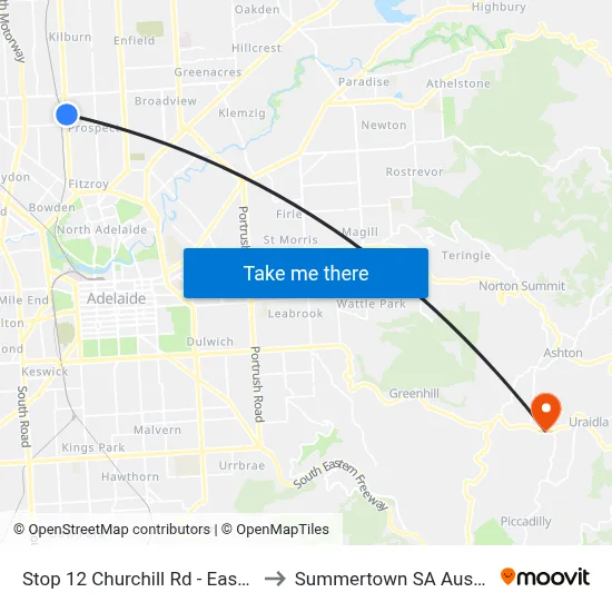 Stop 12 Churchill Rd - East side to Summertown SA Australia map