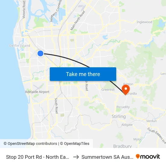 Stop 20 Port Rd - North East side to Summertown SA Australia map