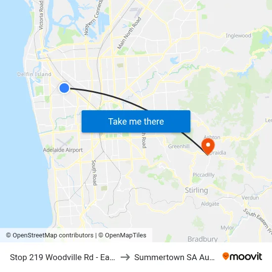 Stop 219 Woodville Rd - East side to Summertown SA Australia map