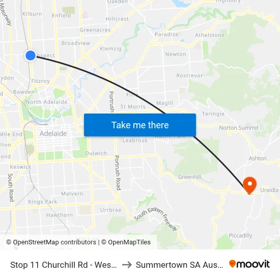 Stop 11 Churchill Rd - West side to Summertown SA Australia map