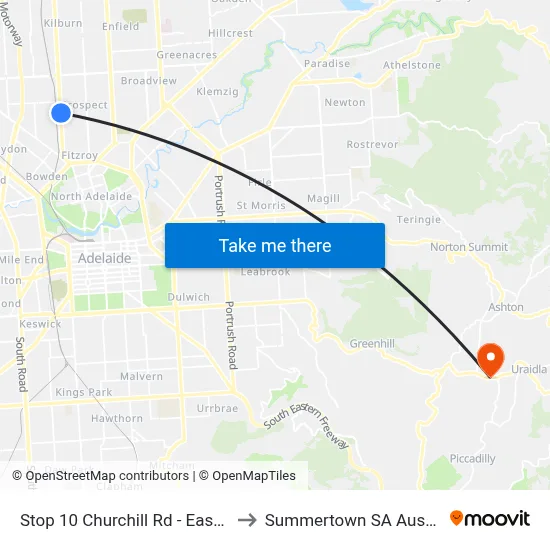 Stop 10 Churchill Rd - East side to Summertown SA Australia map