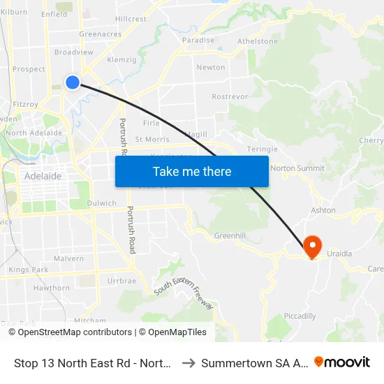 Stop 13 North East Rd - North West side to Summertown SA Australia map