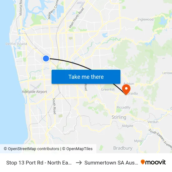 Stop 13 Port Rd - North East side to Summertown SA Australia map