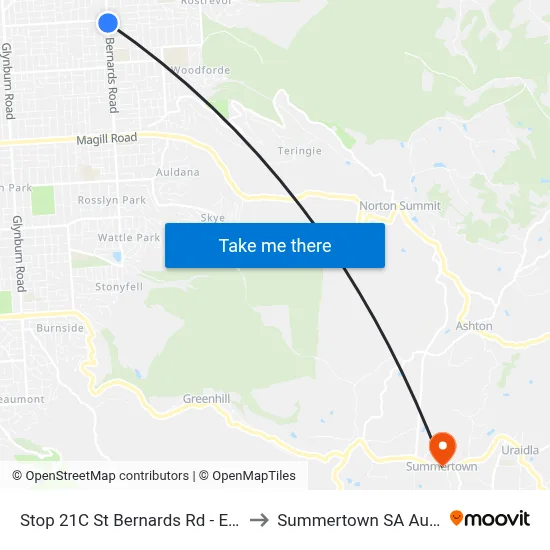 Stop 21C St Bernards Rd - East side to Summertown SA Australia map