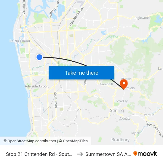 Stop 21 Crittenden Rd - South West side to Summertown SA Australia map