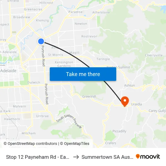 Stop 12 Payneham Rd - East side to Summertown SA Australia map