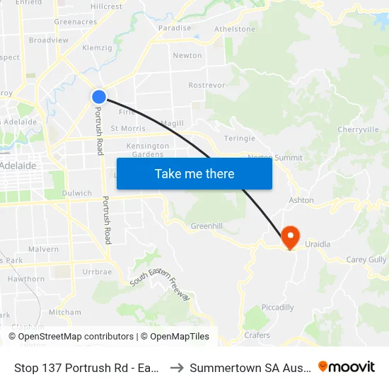Stop 137 Portrush Rd - East side to Summertown SA Australia map