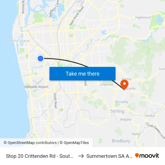 Stop 20 Crittenden Rd - South West side to Summertown SA Australia map