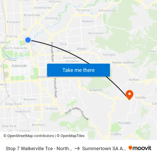 Stop 7 Walkerville Tce - North West side to Summertown SA Australia map