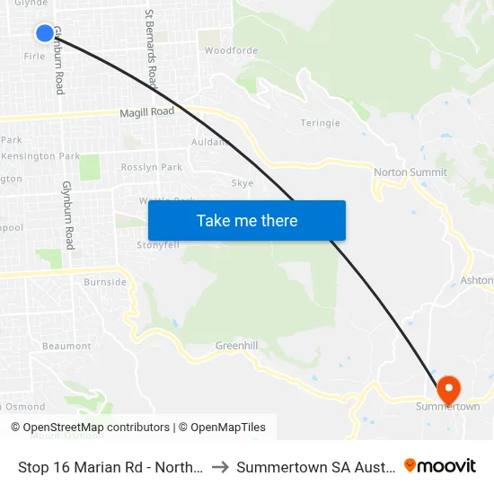 Stop 16 Marian Rd - North side to Summertown SA Australia map