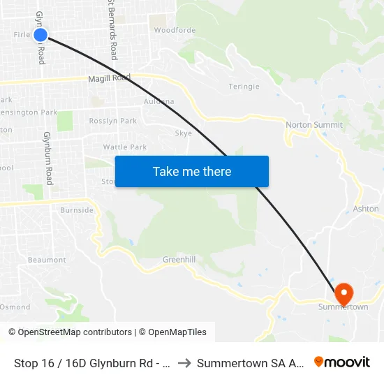 Stop 16 / 16D Glynburn Rd - East side to Summertown SA Australia map