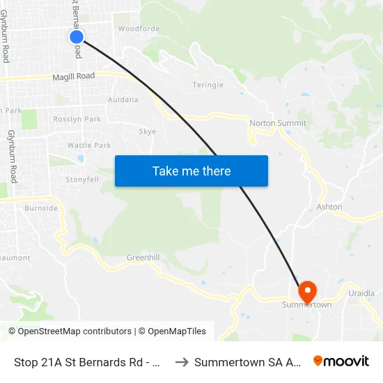 Stop 21A St Bernards Rd - West side to Summertown SA Australia map