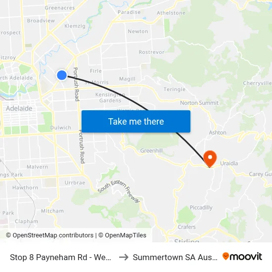 Stop 8 Payneham Rd - West side to Summertown SA Australia map