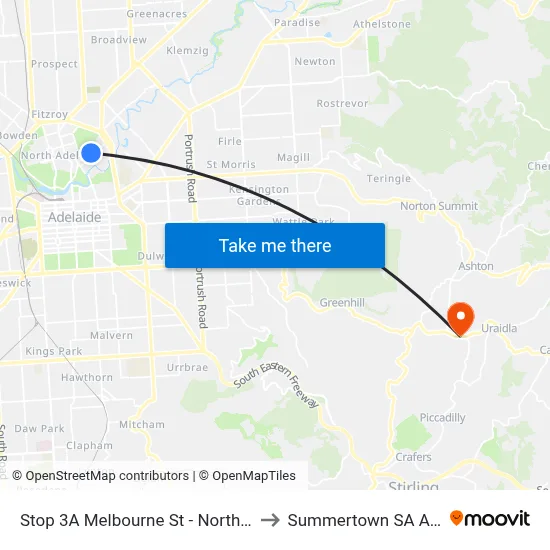 Stop 3A Melbourne St - North West side to Summertown SA Australia map