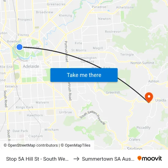 Stop 5A Hill St - South West side to Summertown SA Australia map