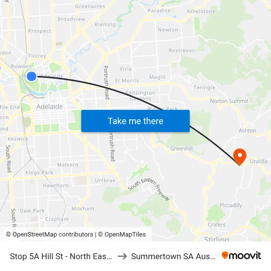 Stop 5A Hill St - North East side to Summertown SA Australia map