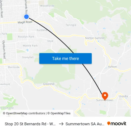 Stop 20 St Bernards Rd - West side to Summertown SA Australia map