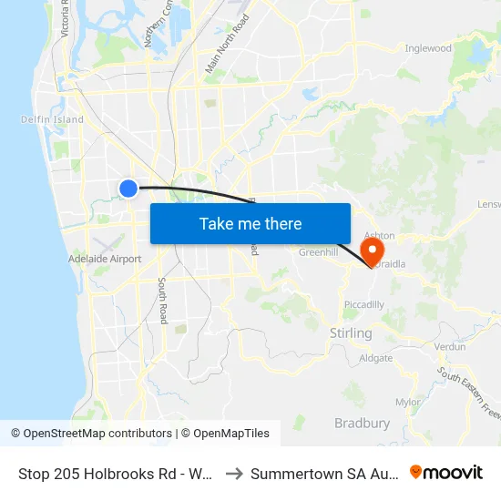 Stop 205 Holbrooks Rd - West side to Summertown SA Australia map