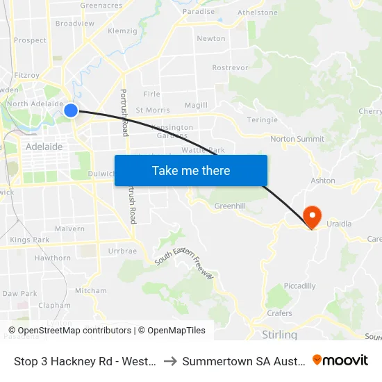 Stop 3 Hackney Rd - West side to Summertown SA Australia map