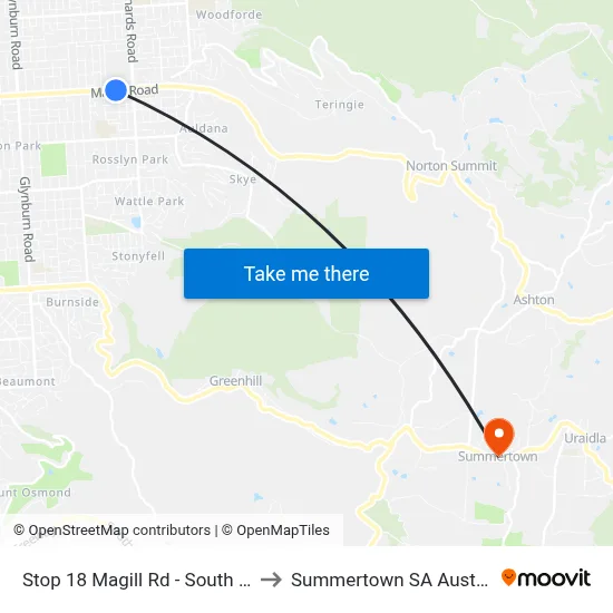 Stop 18 Magill Rd - South side to Summertown SA Australia map