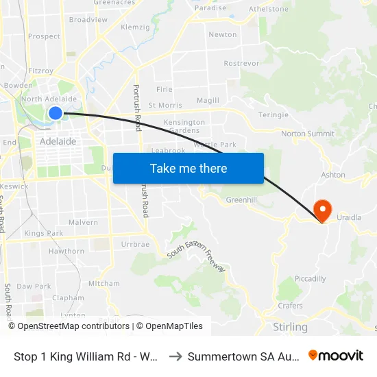 Stop 1 King William Rd - West side to Summertown SA Australia map