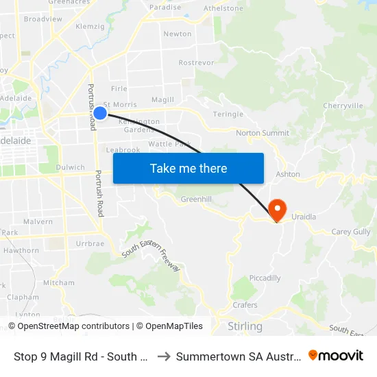 Stop 9 Magill Rd - South side to Summertown SA Australia map