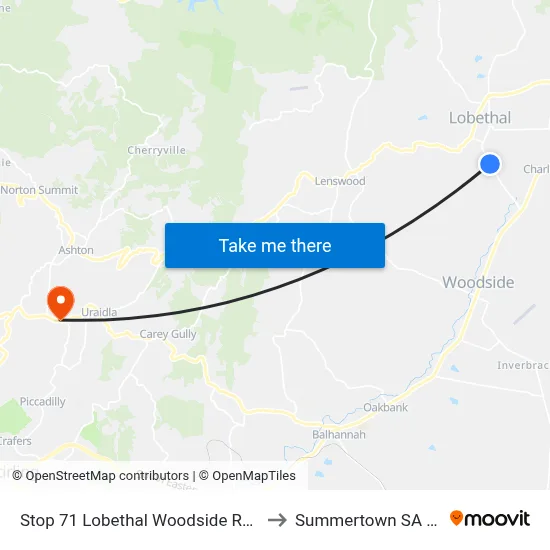 Stop 71 Lobethal Woodside Rd - North side to Summertown SA Australia map