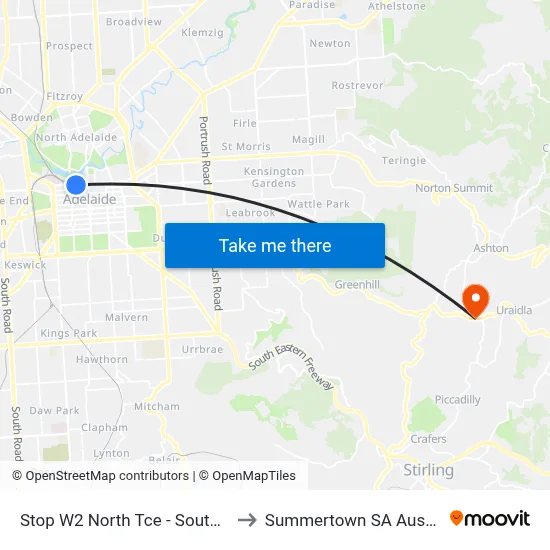 Stop W2 North Tce - South side to Summertown SA Australia map