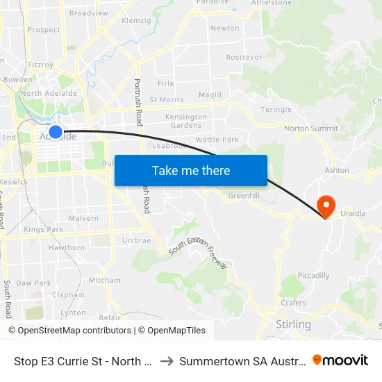 Stop E3 Currie St - North side to Summertown SA Australia map
