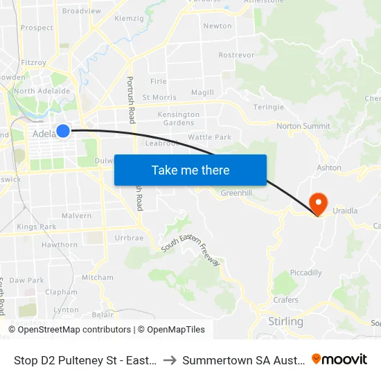 Stop D2 Pulteney St - East side to Summertown SA Australia map