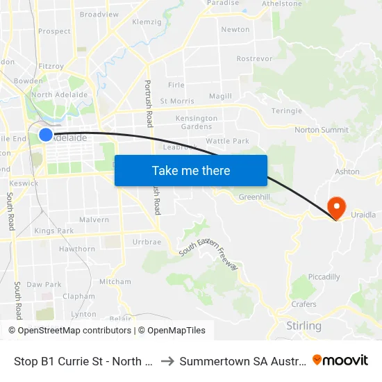 Stop B1 Currie St - North side to Summertown SA Australia map