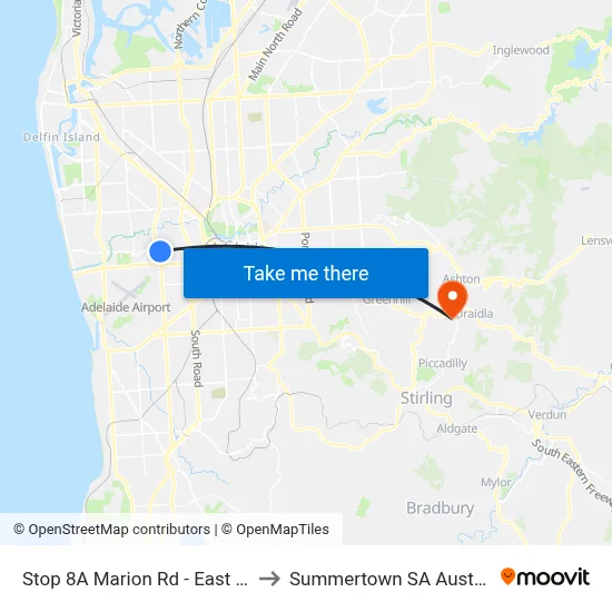Stop 8A Marion Rd - East side to Summertown SA Australia map