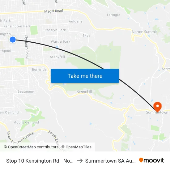 Stop 10 Kensington Rd - North side to Summertown SA Australia map
